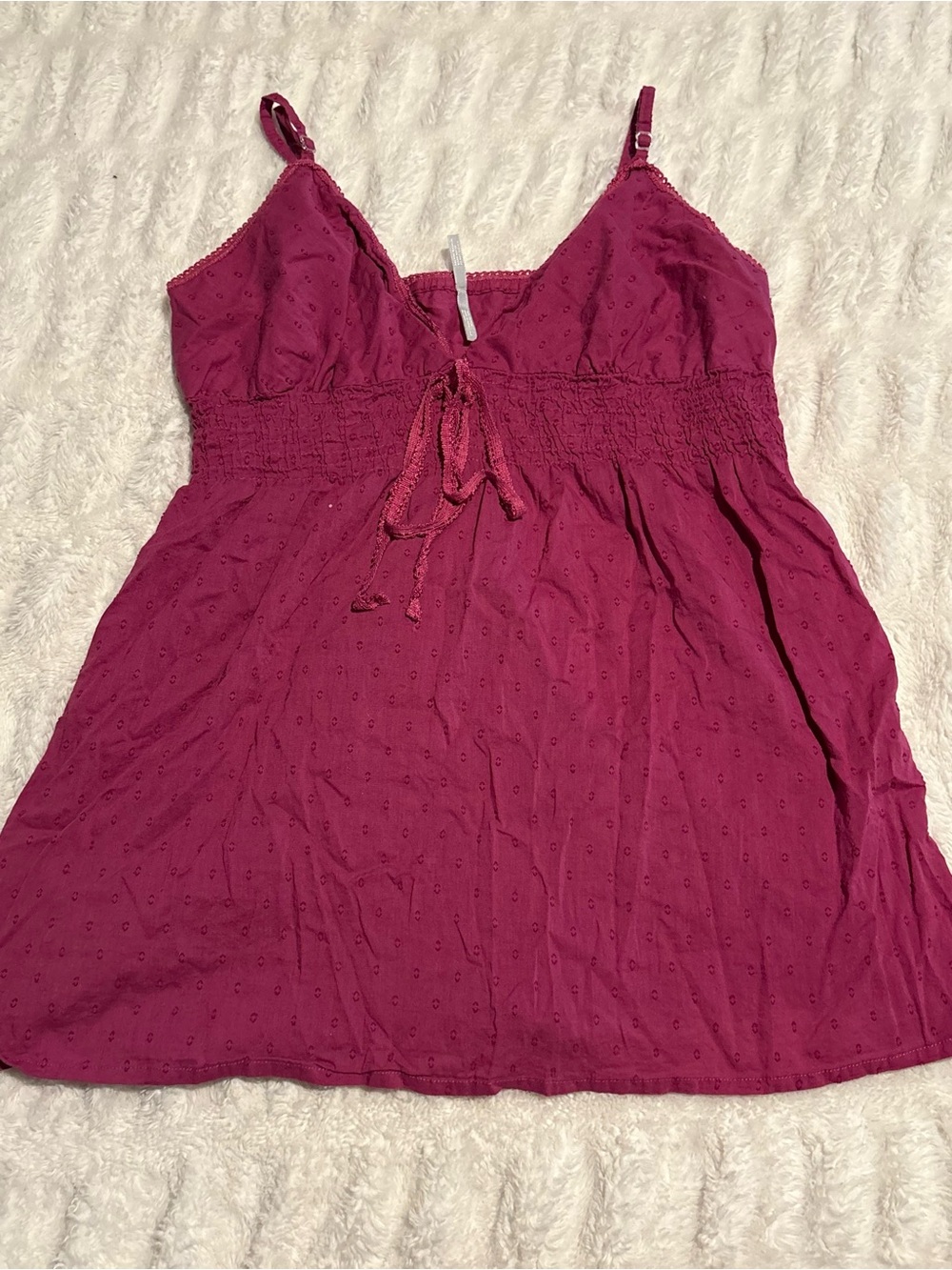 Magenta Eyelet Lace-Trim Cami Top